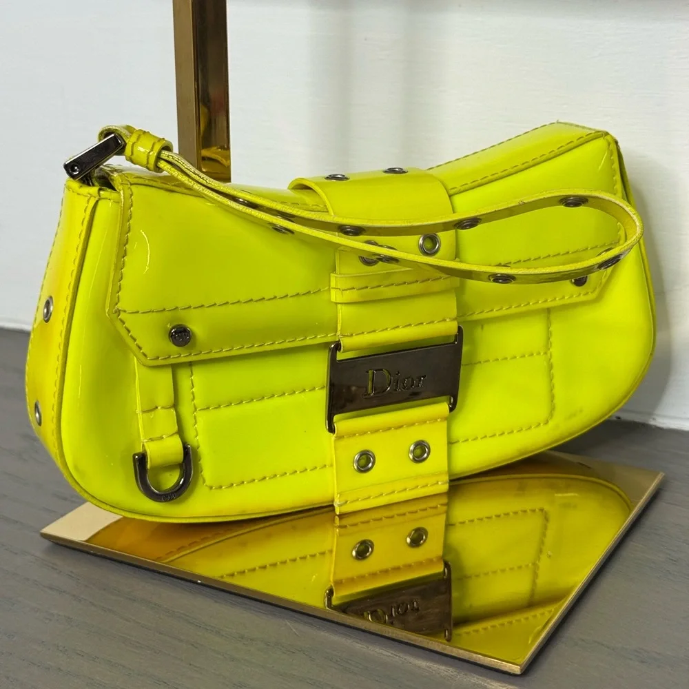 DIOR by Galliano EARLY 2000’s Y2K Super Rare Neon Yellow Women's Clutch Bag - Picture 4 of 4